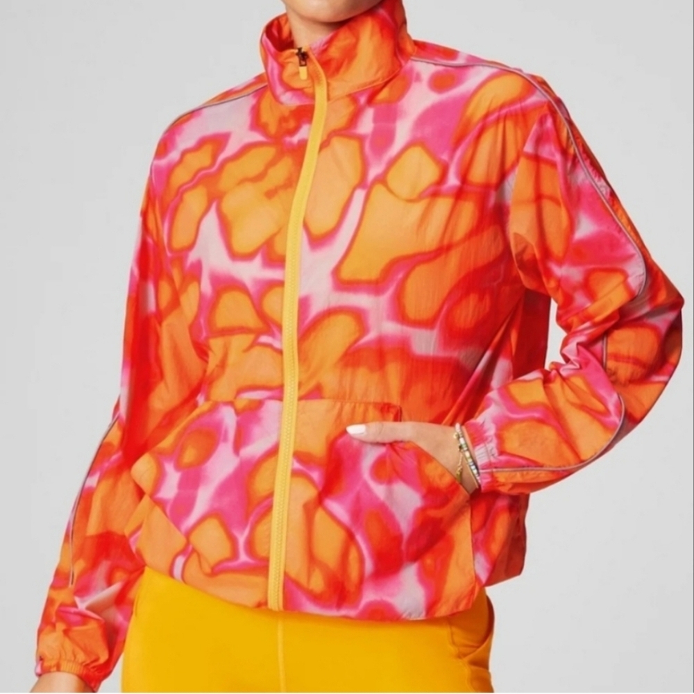 Fabletics Flyweight Windbreaker Jacket Pink Orange Print 4X Plus Size